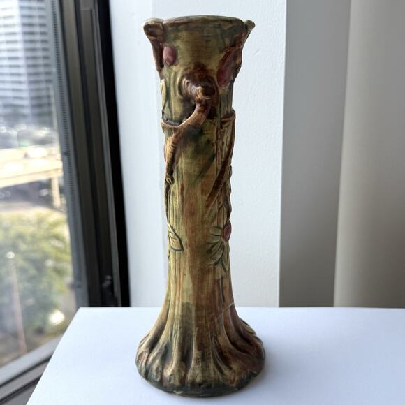 Baldin Weller Pottery Woodcraft Apple Tree Trunk Bud Vase 9" Marked Signed - Picture 3 of 8